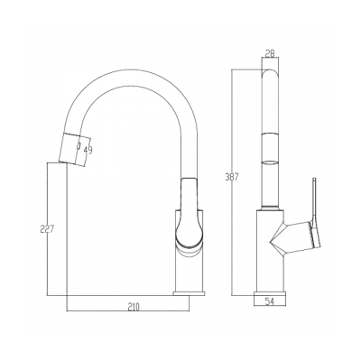 Villeroy & Boch sleek brushed gold kitchen mixer with a pull out spray measurement: 227 mm height x 210 wide